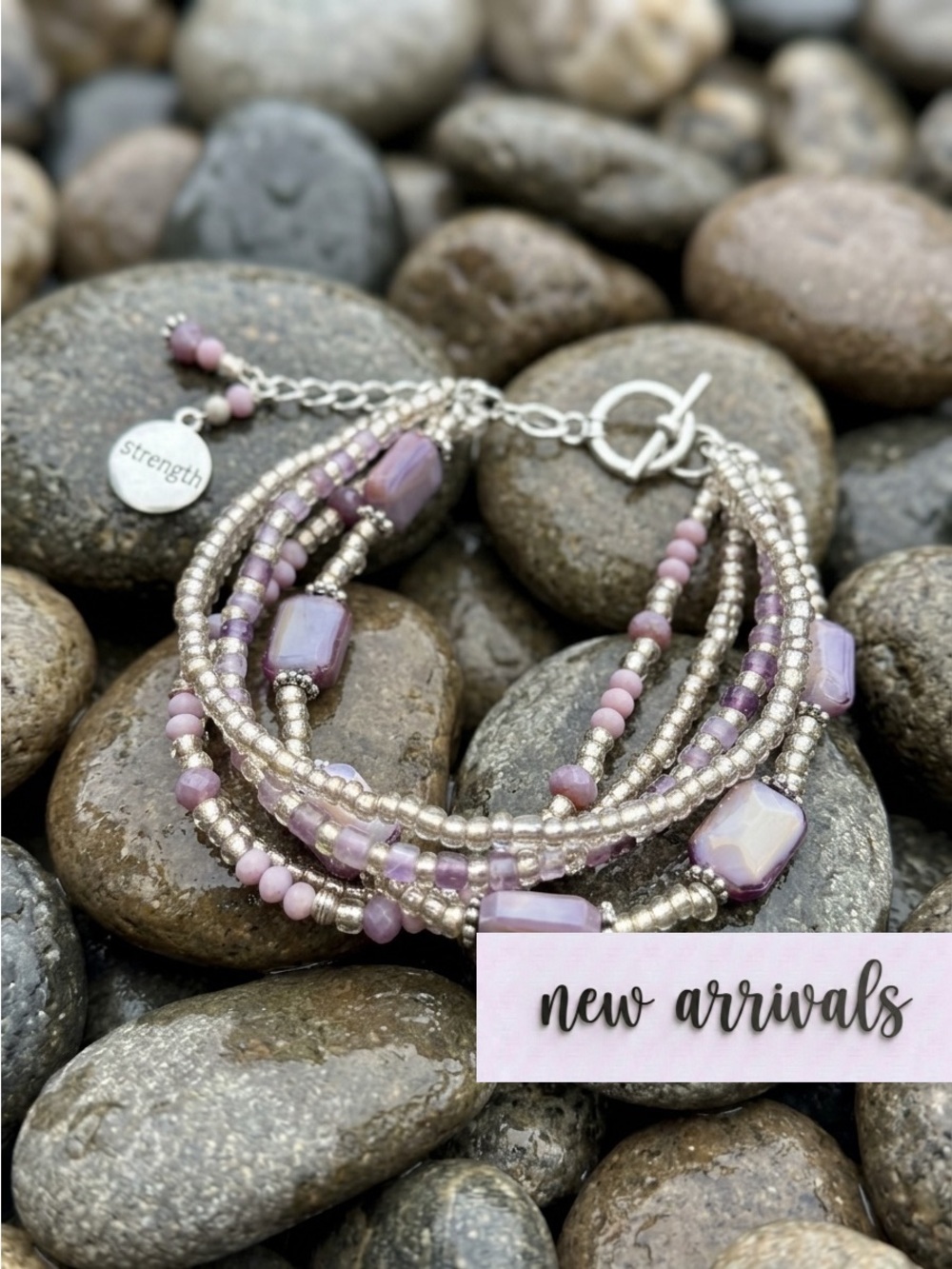 Handcrafted Strength Multi-Strand Lavender Beaded Bracelet